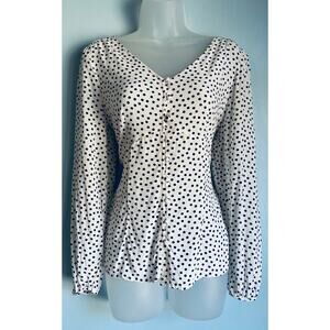 Talbots Polka Dot Blouse White and Navy Blue Buttons Women's 6